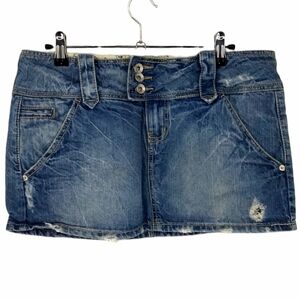 Hint Distressed Denim Jean Mini Skirt‎ 100% Cotton Size 9